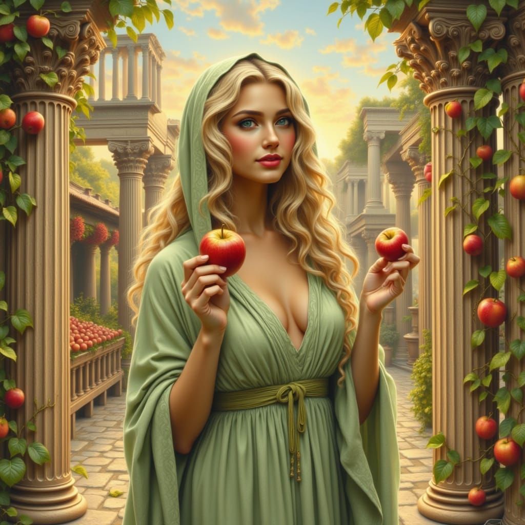 Ethereal Greek Goddess in Whimsical Art Nouveau Style