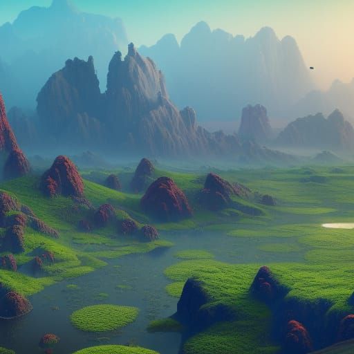 Lush Green Planet from Space: Detailed Matte Painting
