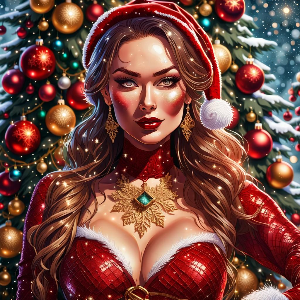 Cosmic Christmas: Santa's Girlfriend in Fantasy Art Style