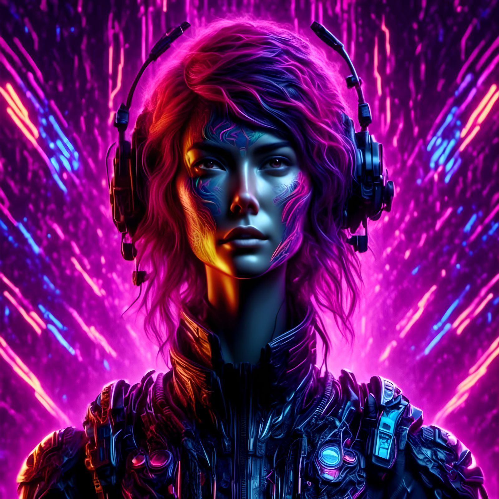 Angry Female Officer on Spacecraft, Hyperrealistic Art