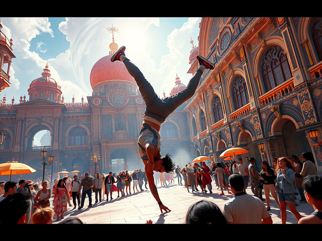 Breakdancer's Handstand in Ornate Square