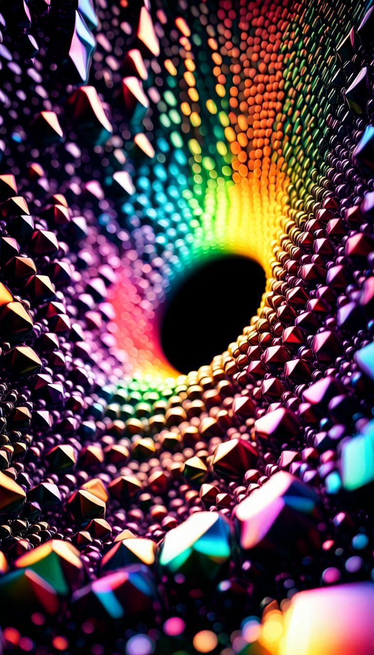 Iridescent Crystal Black Hole: Surreal 3D Digital Art