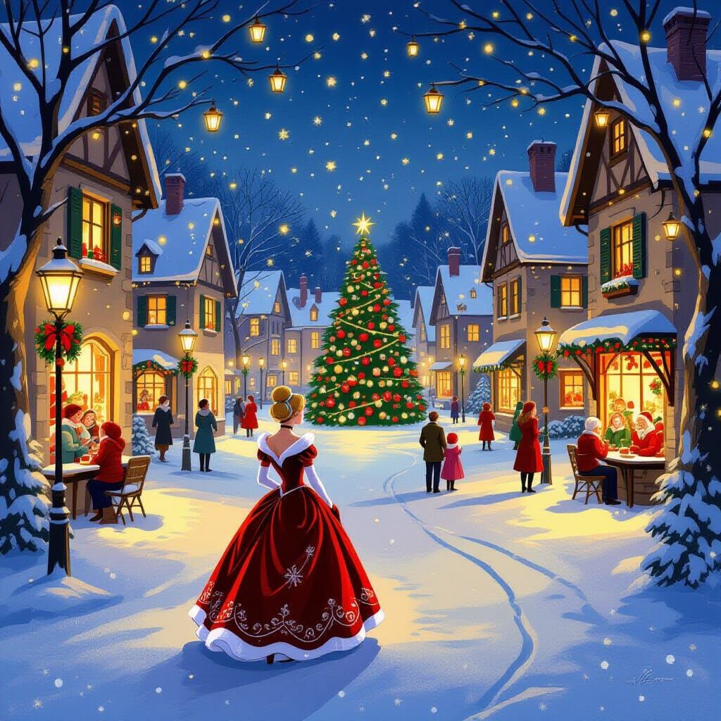 Cinderella's Christmas in a Vintage Poster Style