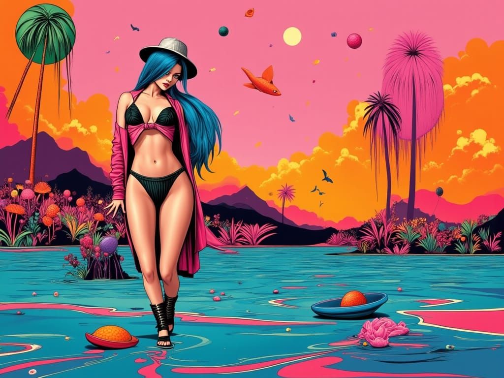 Woman in Chic Attire: Bold Pop Art Illustration