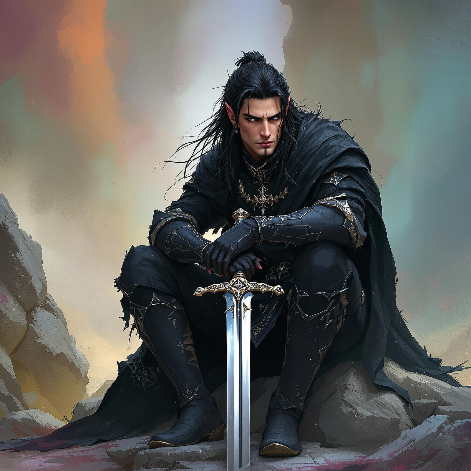 Regal Elf Warrior Resting After Battle