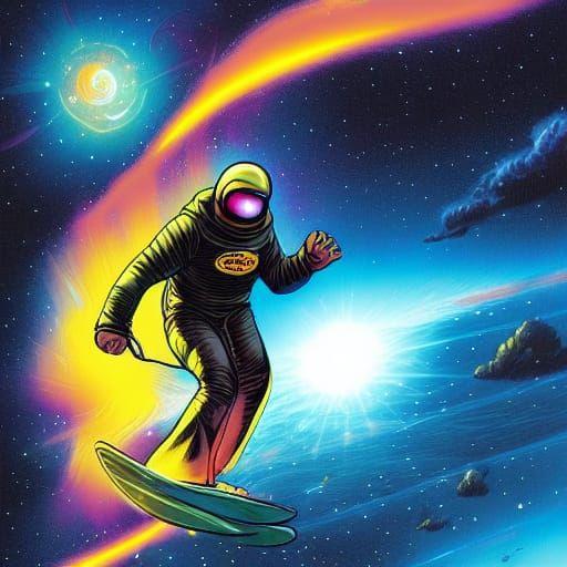Solar Flare Surfer in Space: Comic Book Art