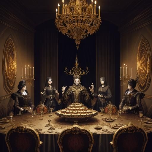 Vampire Lord's Farewell Feast: Dark Romanticism Oil Painting