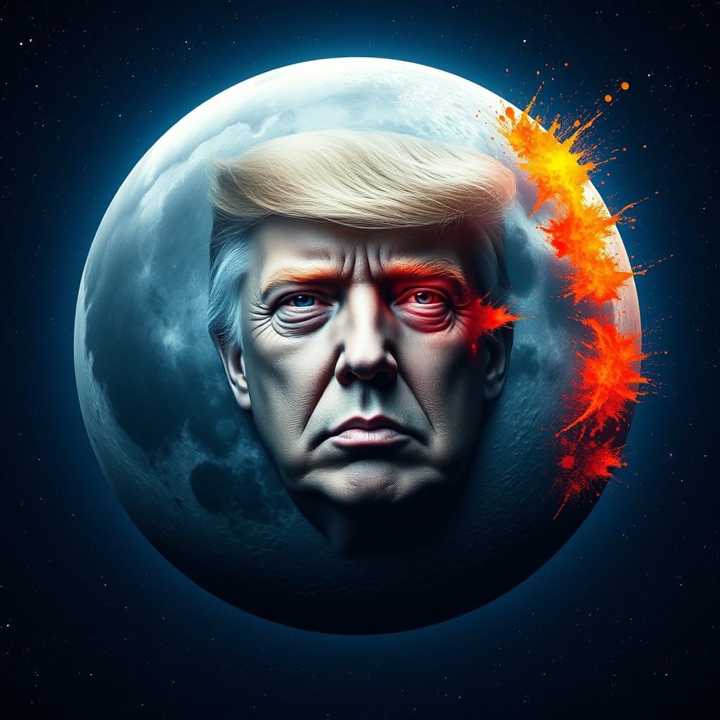 Trump Face Illuminates the Moon in Vibrant, Surreal Splendor