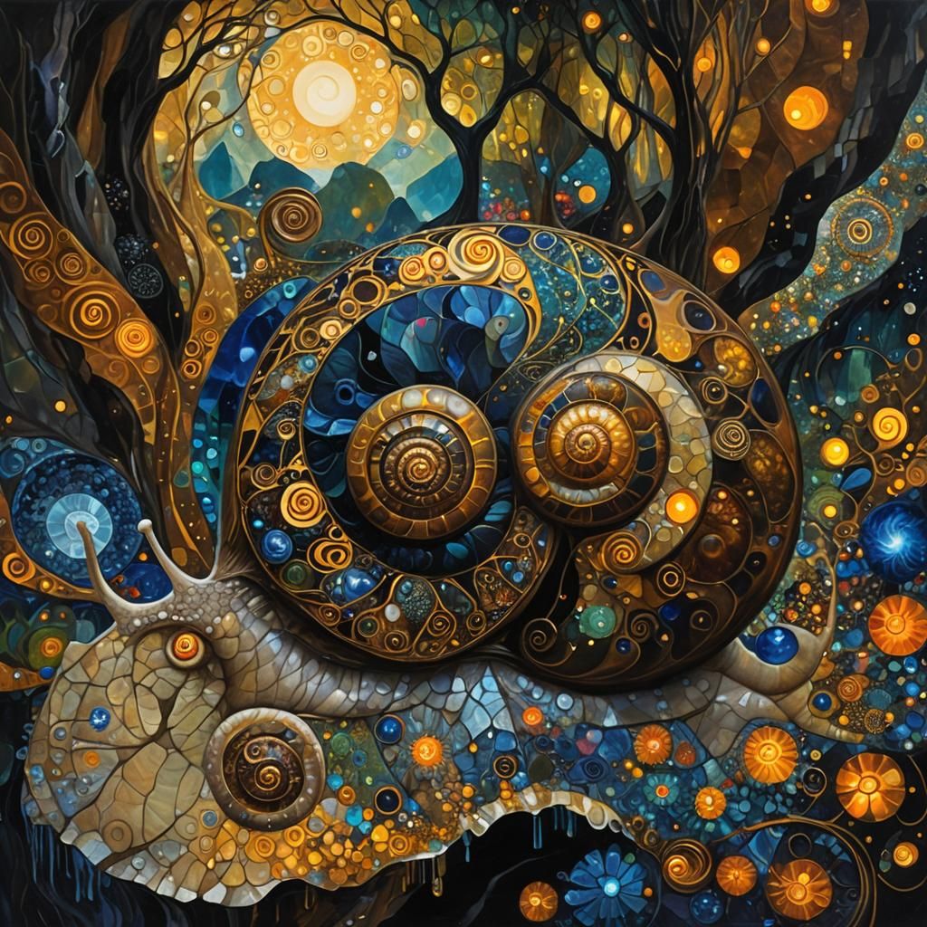 Mystic Snail in Klimt Style Oil Painting