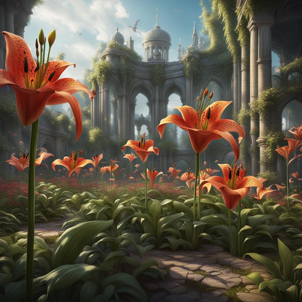 Planting Lilium Flowers: Detailed Matte Painting