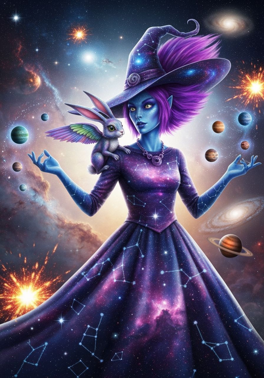 Alien Witch Creating Solar Systems in Cosmic Style