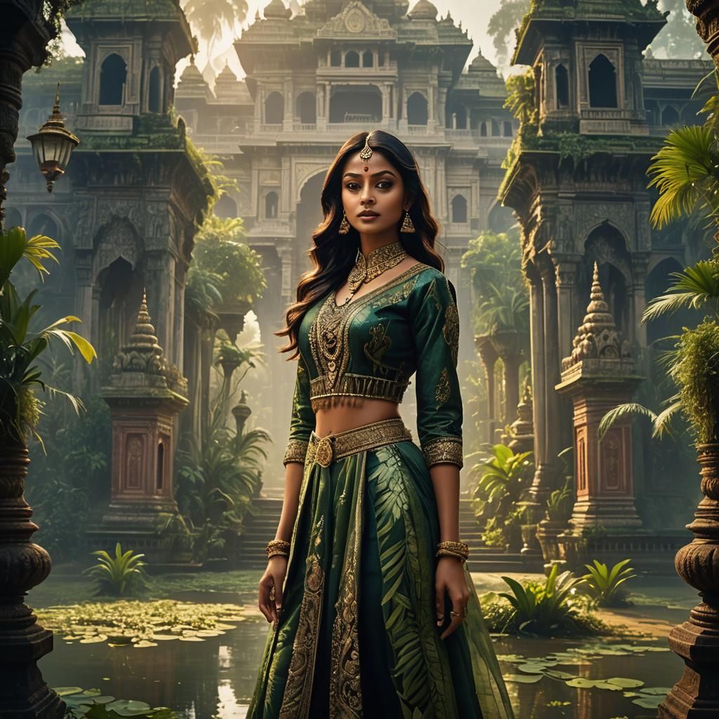 Indian Beauty in Jungle Palace, Digital Art