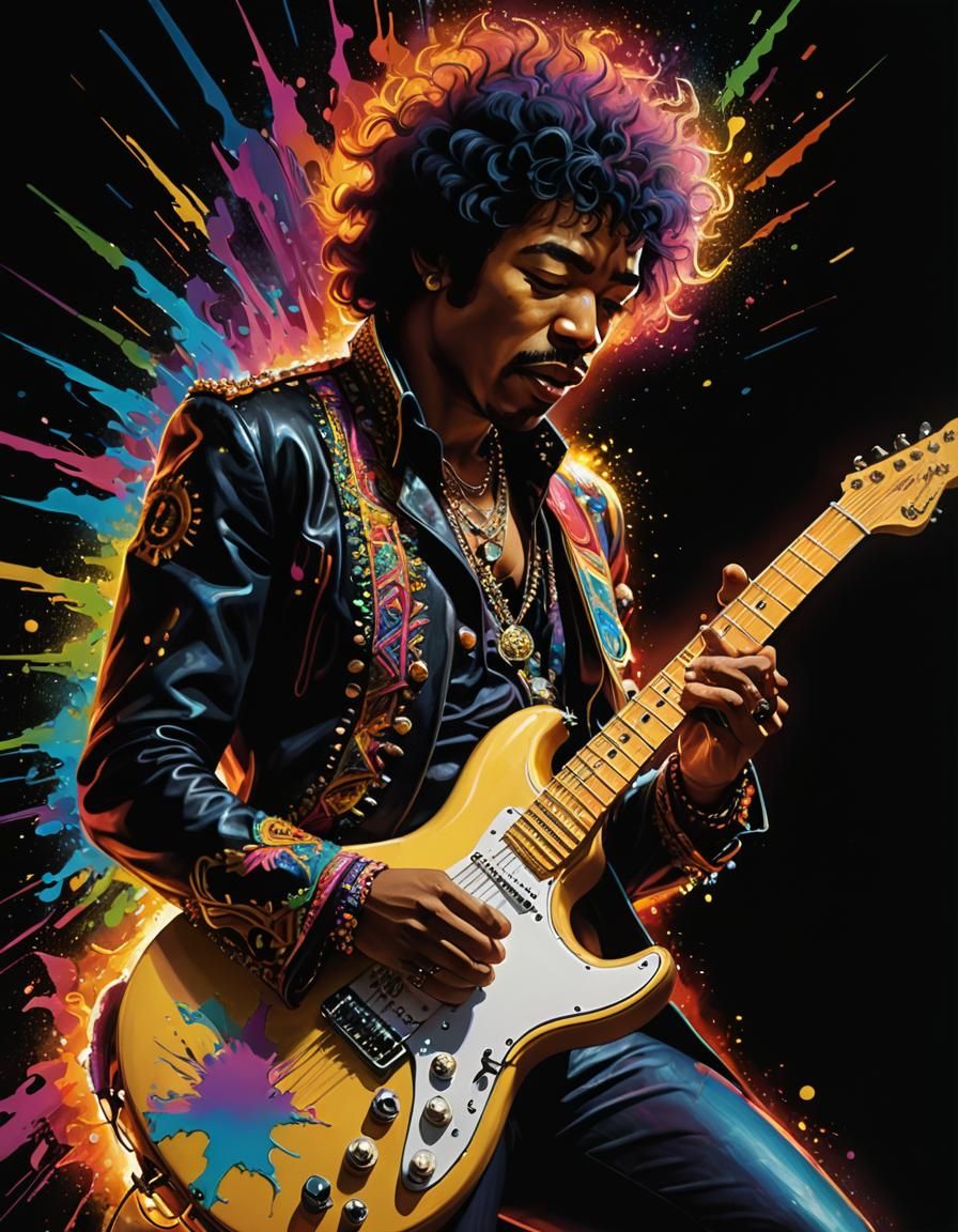 Jimi Hendrix Spirit in Neon Splash Art