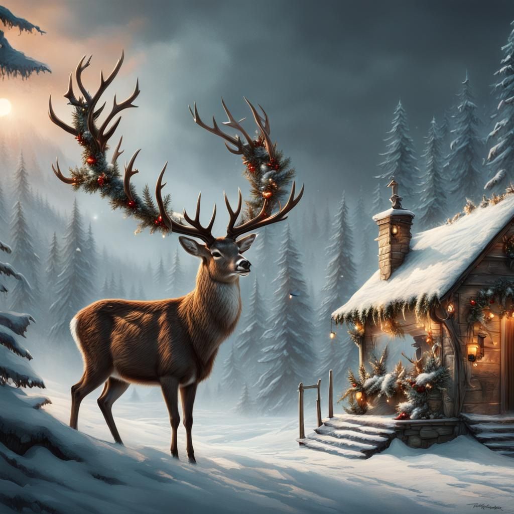 Epic Christmas Deer Digital Matte Painting