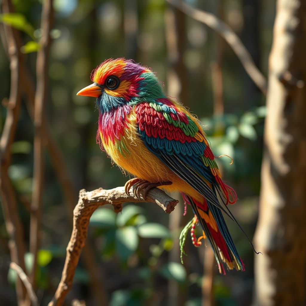 A bird made of meticulously woven threads