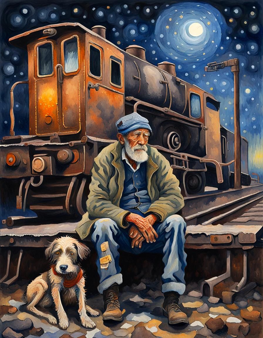 Homeless Man Sleeping Under Starry Night Sky