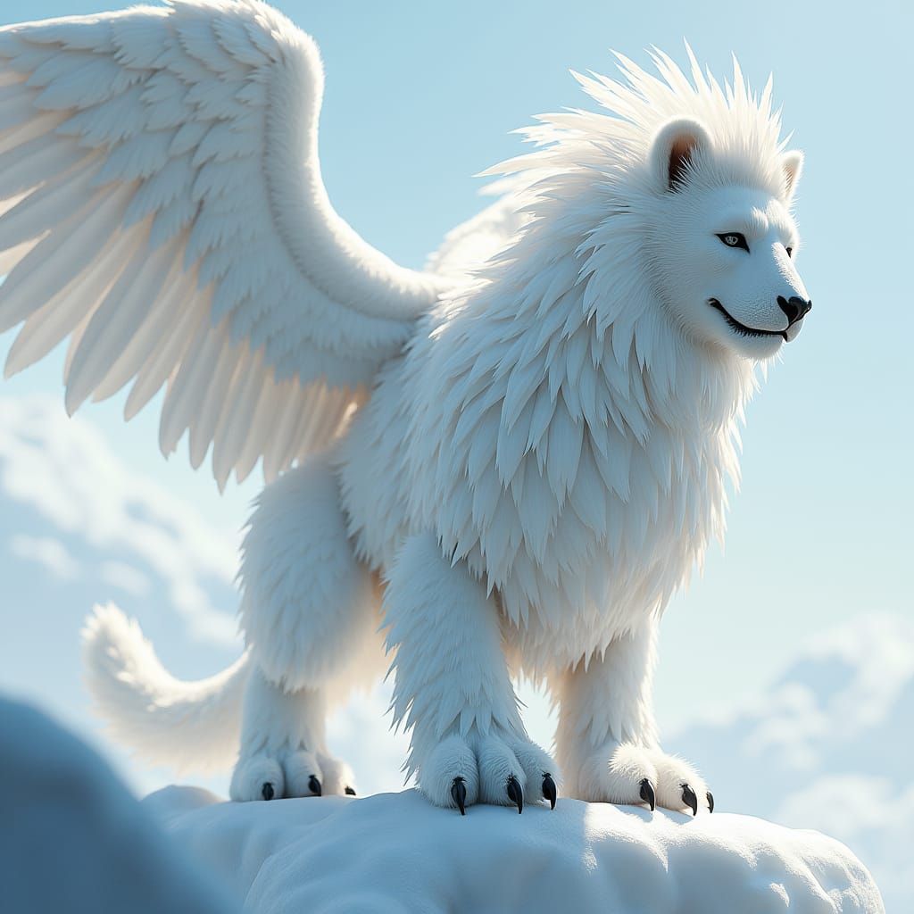 White Griffin: Mythological Creature in Icy Landscape