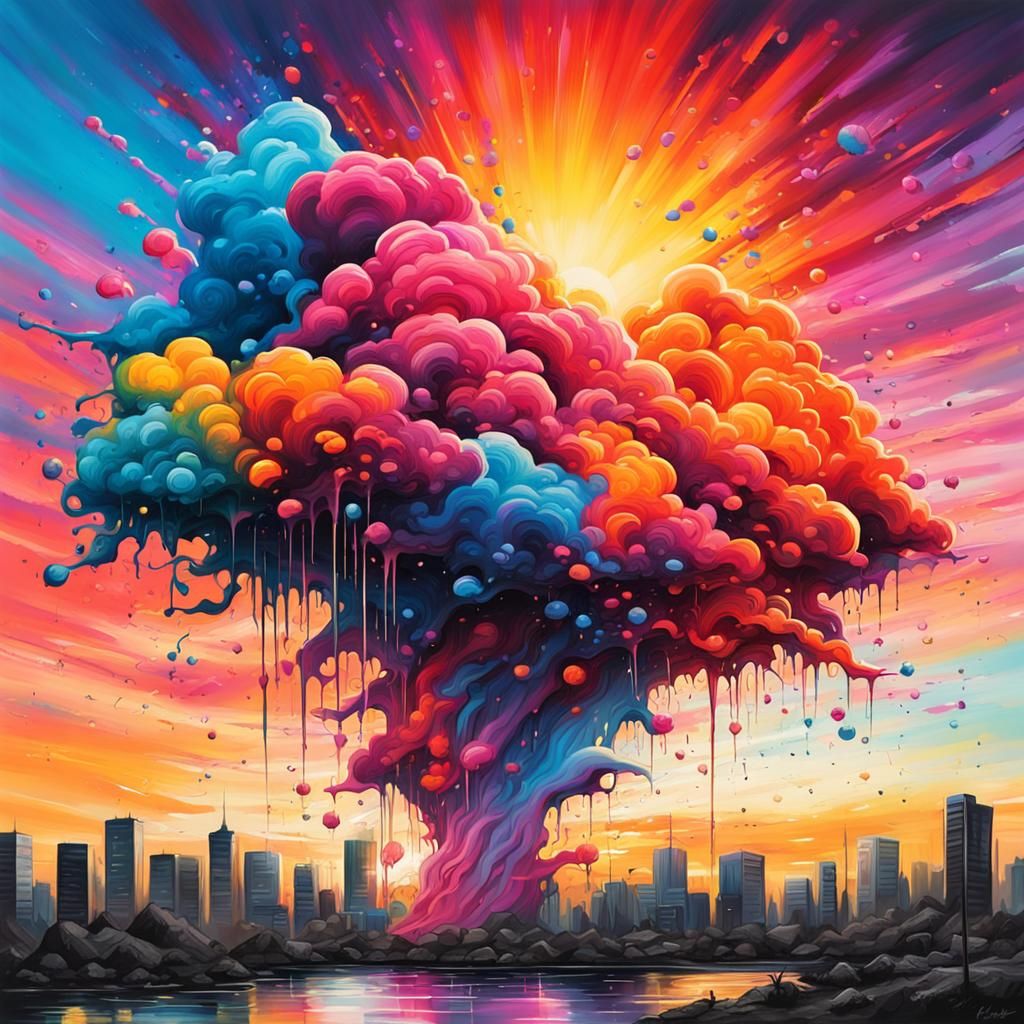 Colorful Sunset in Graffiti Splash Art Style