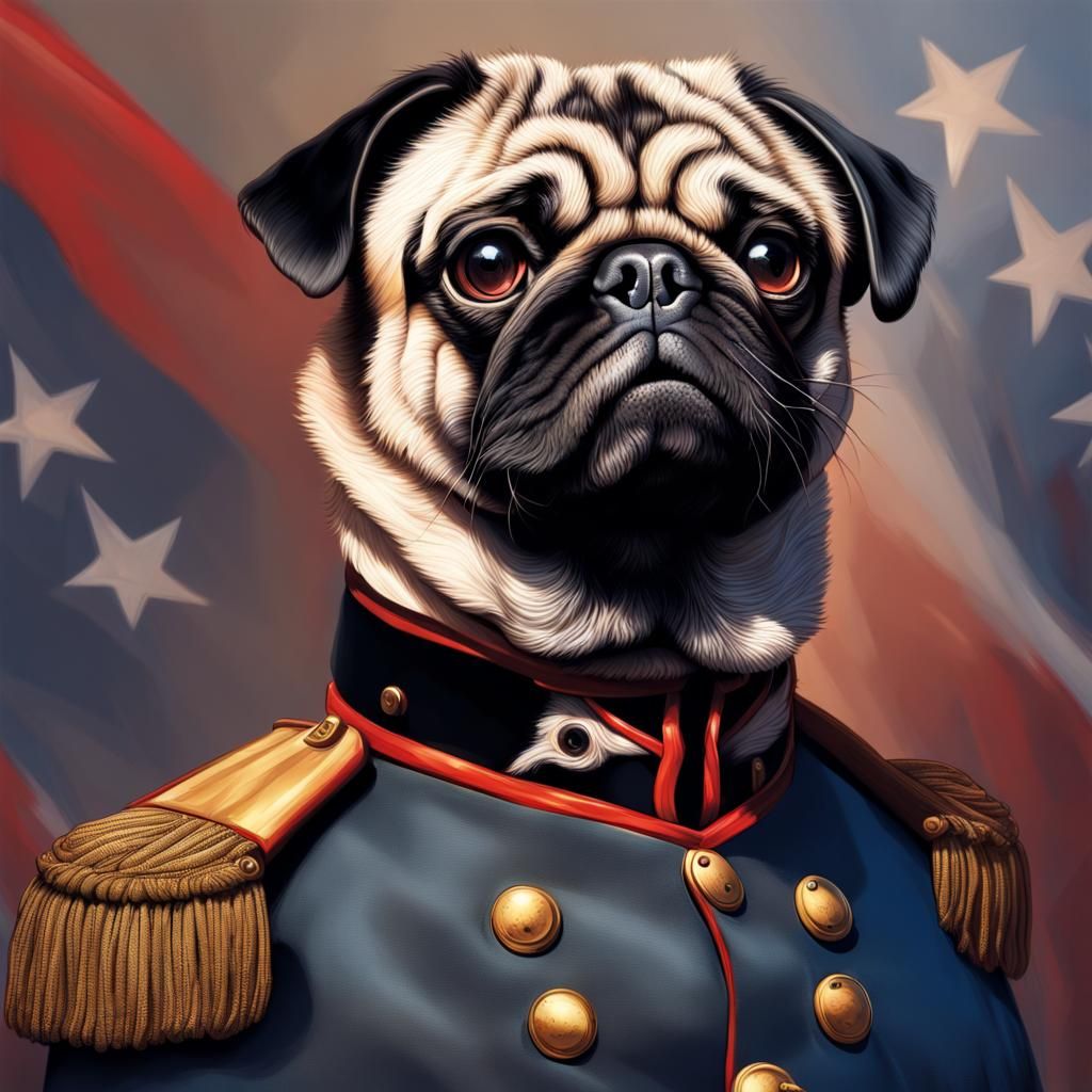Pug Civil War Soldier in Hyperrealistic Style