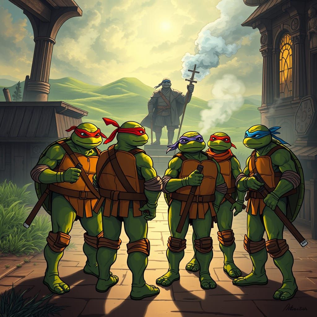 Ninja Turtles in Comic Book-Inspired Scene
