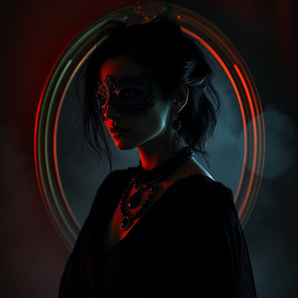 Silhouette féminine  et brume noire.