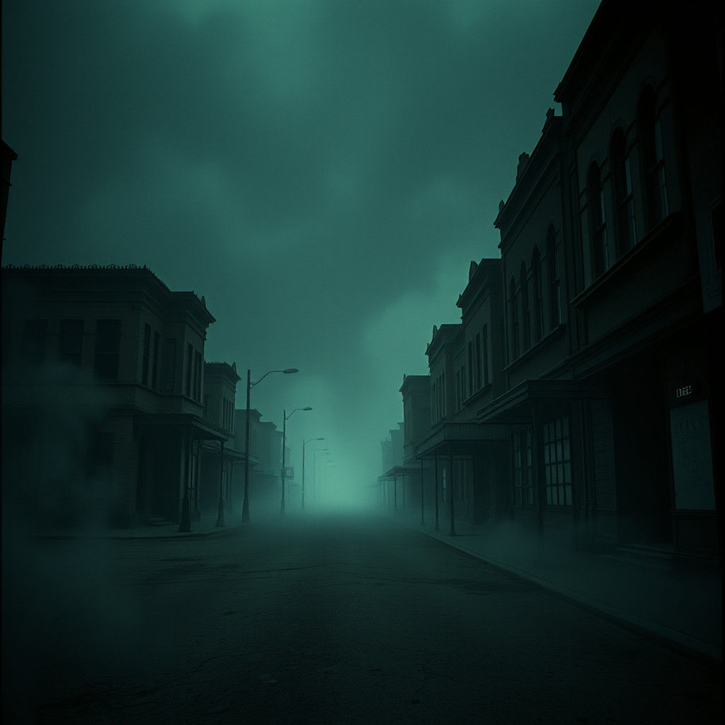 Eerie Liminal Town in Film Noir Style