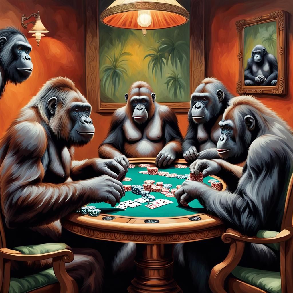 Apes Playing Poker in Abstract Style