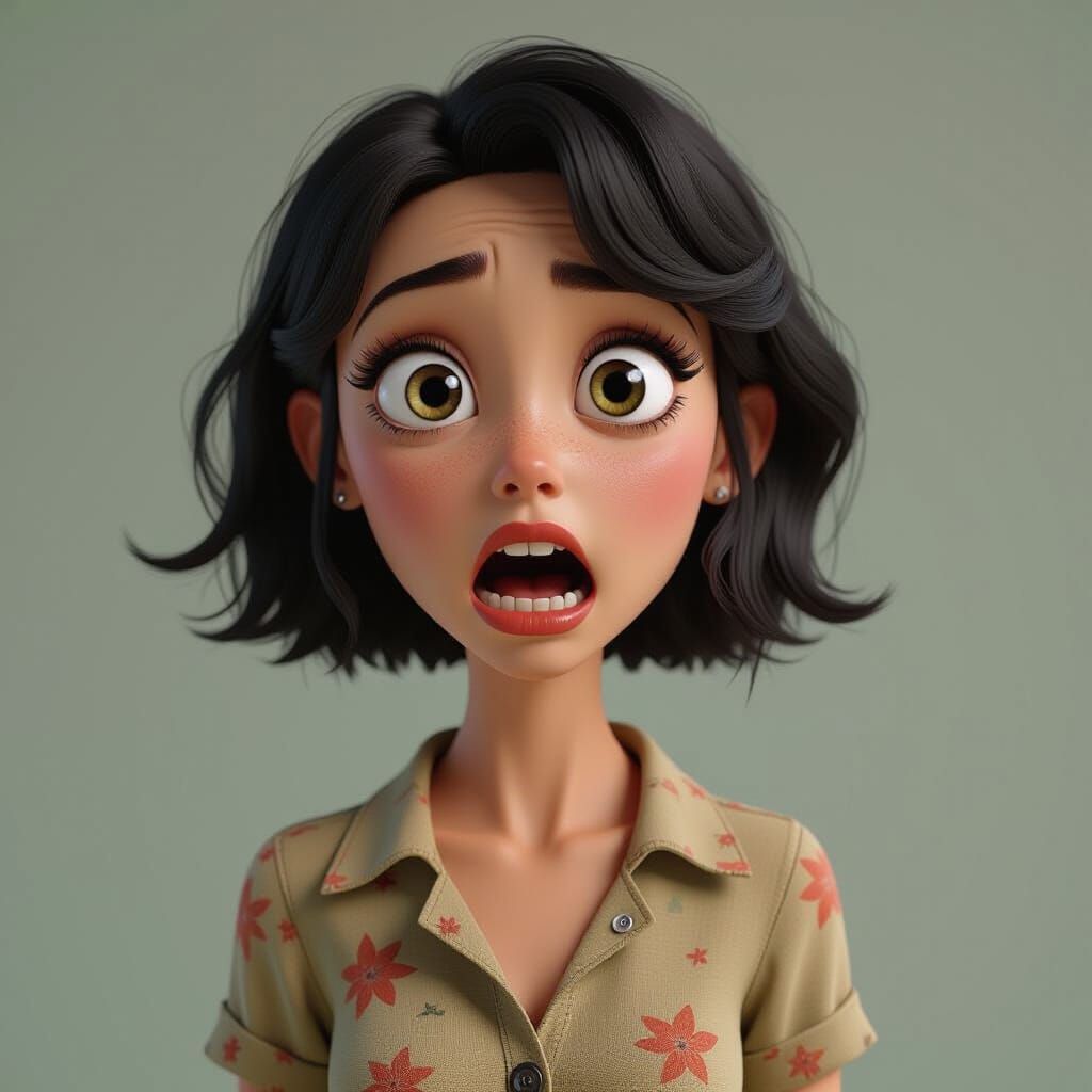 Photorealistic Pixar Cinematic Image of a Terrifying Woman
