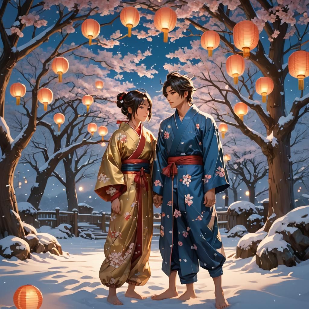 Neo and Trinity in Japanese Winter Garden