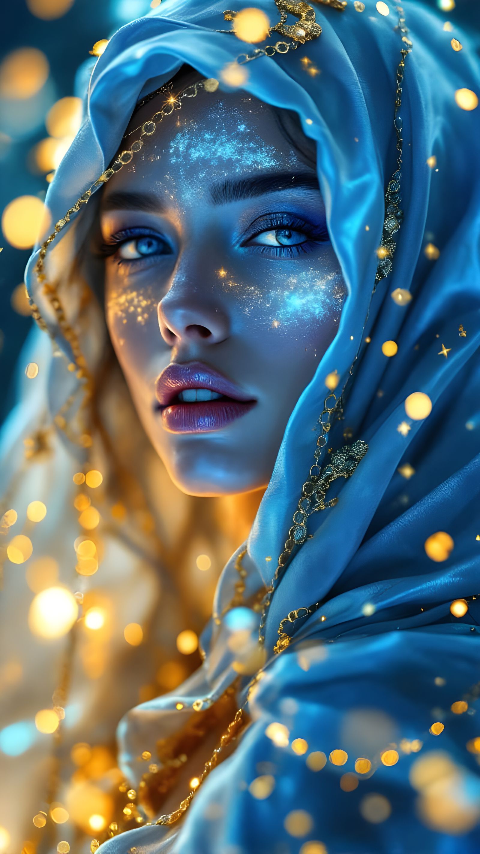 Mystical Figure Radiating Serene Power in Ethereal Blue and....