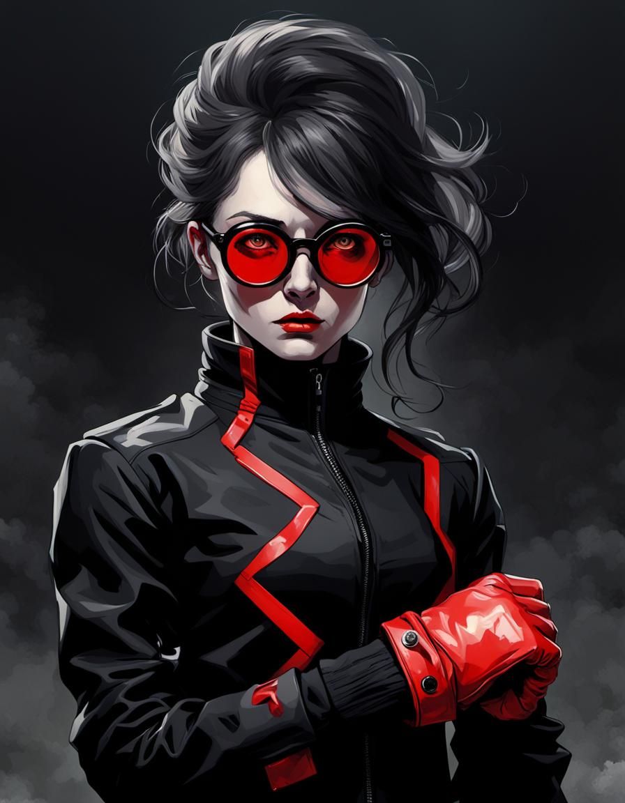 Abstract Female Figure in Red and Black, Horror Style