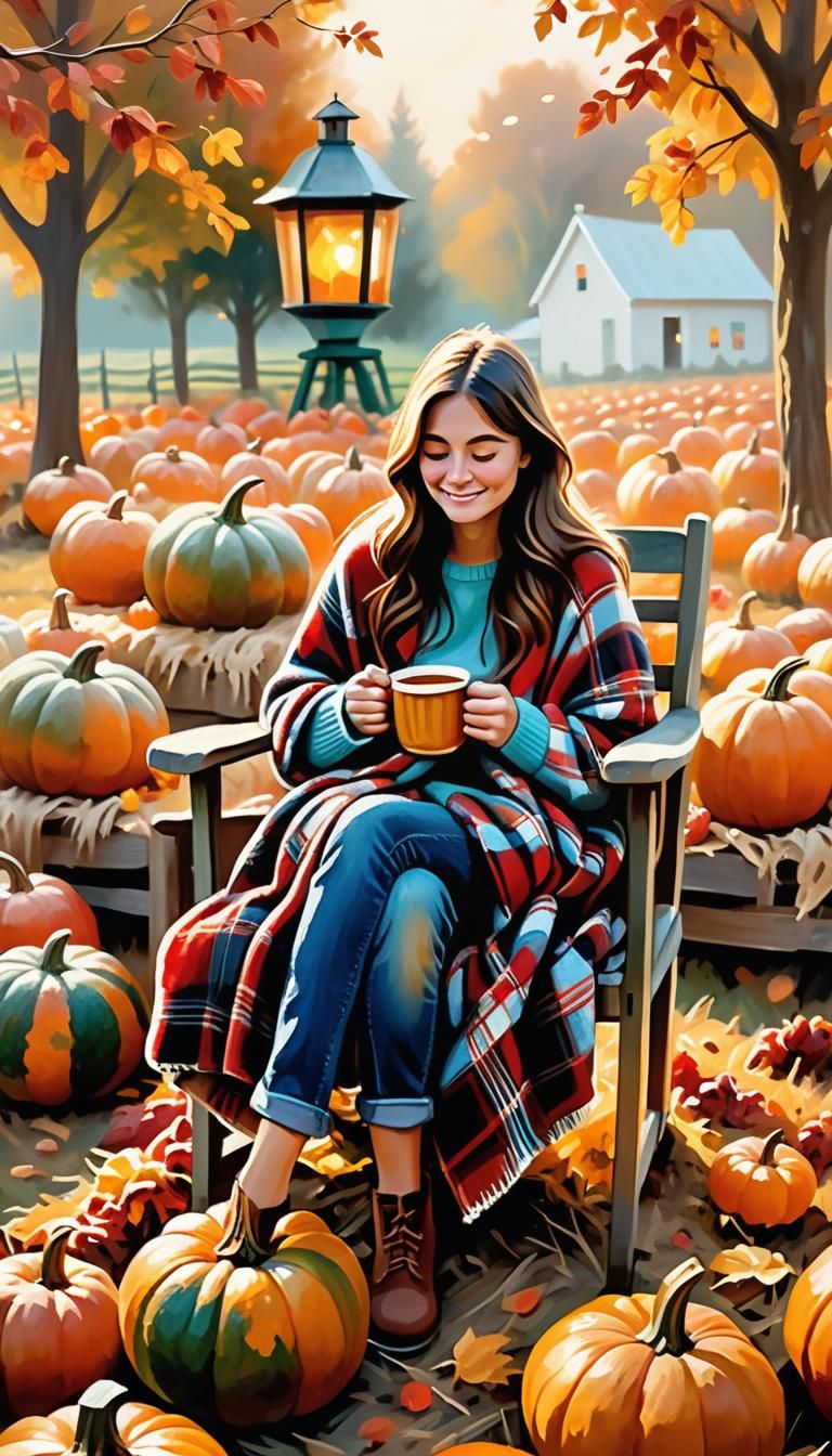 Cozy Autumn Scene in Oil Painting Style