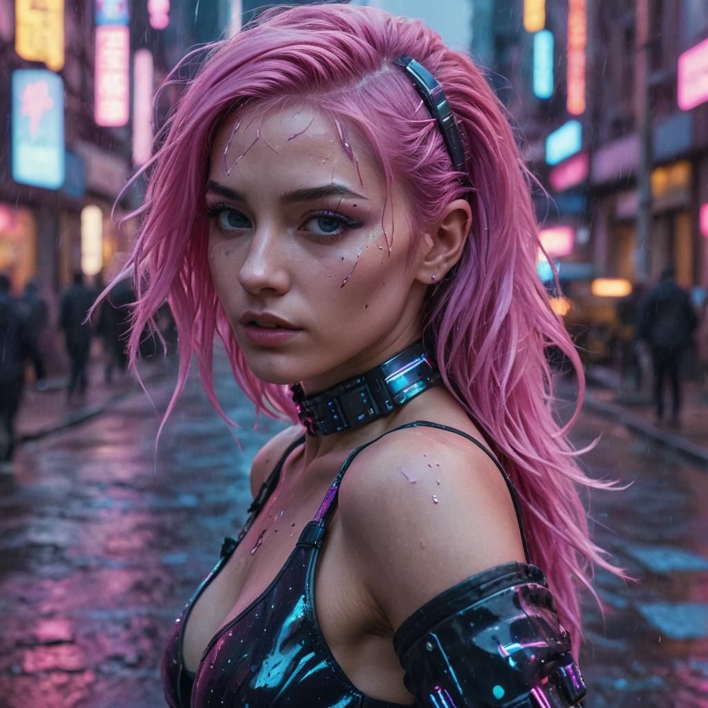 Cyberpunk Dancer in Neon Cityscape: Matte Painting