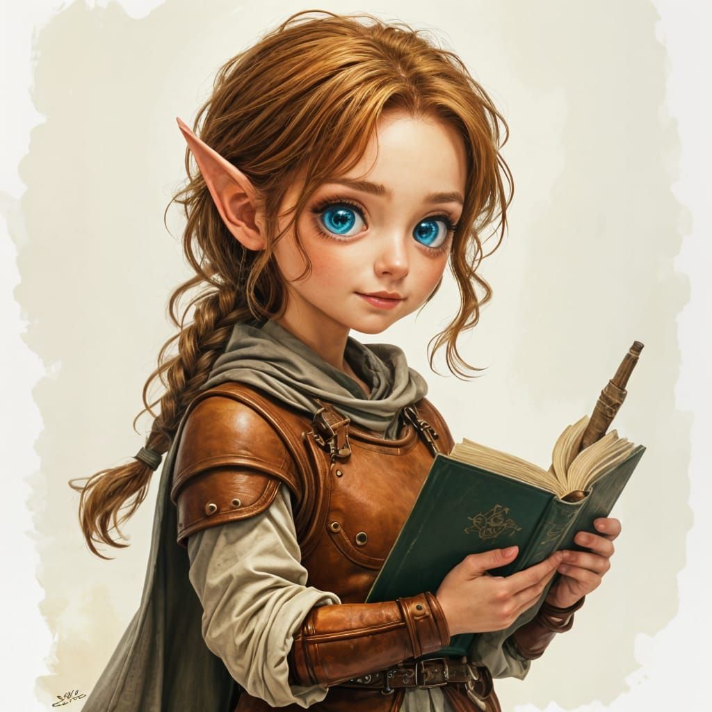 Halfling Maiden in Earthy Brown Armor Studies with Delicate ...