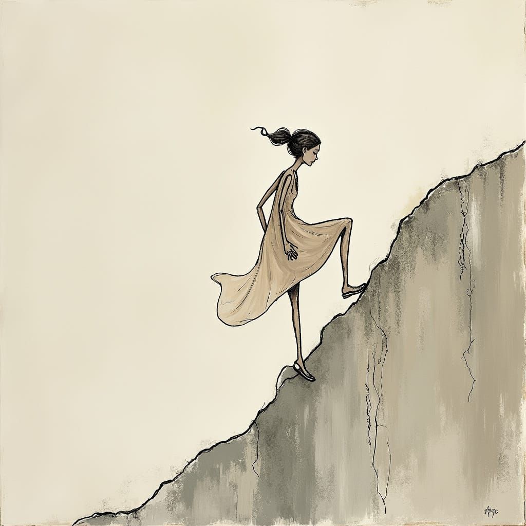 Continuous Line Drawing of Climber on Industrial Wall