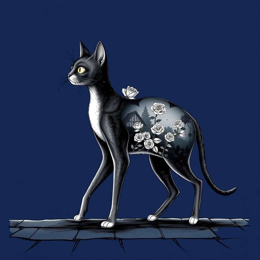 Whimsical Cat Transforms into Serene Garden in Dreamlike Tim...