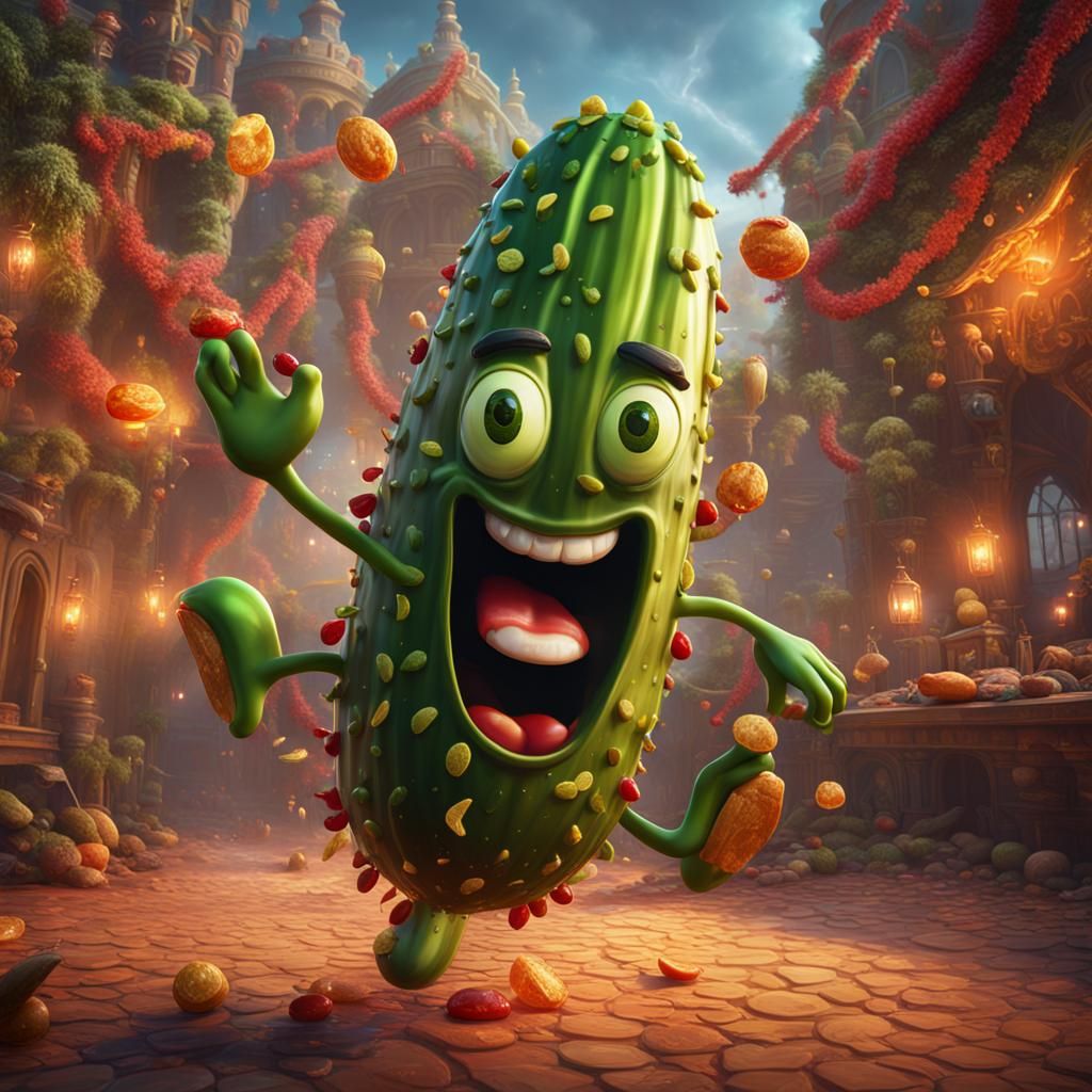 Salsa Dancing Pickle: Detailed Fantasy Art