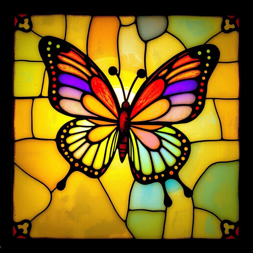 Stained Glass Butterfly in Art Nouveau Style