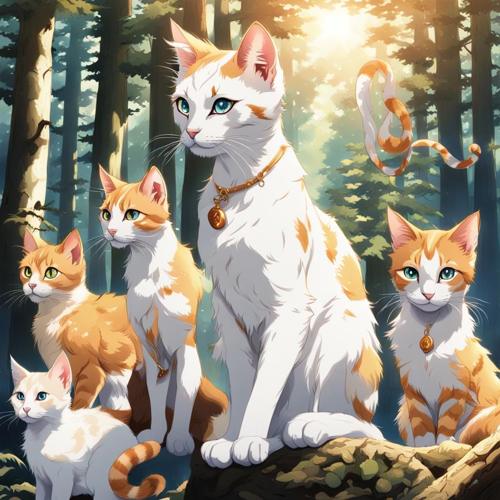 Cats with Kittens in Forest, Anime Key Visual