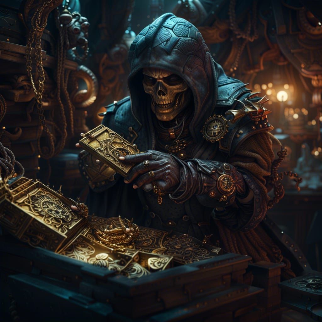 Evil Space Pirate Stealing Treasure in Digital Painting
