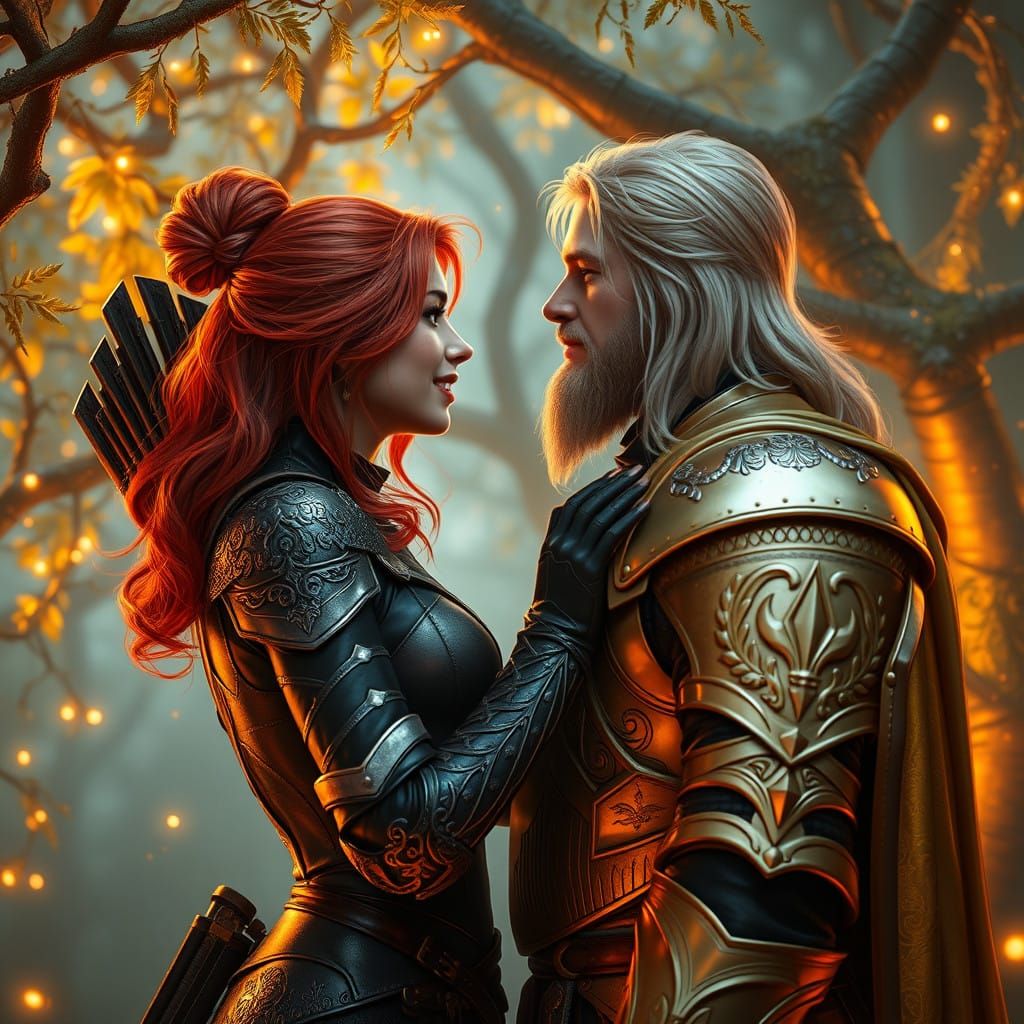 Romantic Fantasy Couple in Lush Mystic Landscape