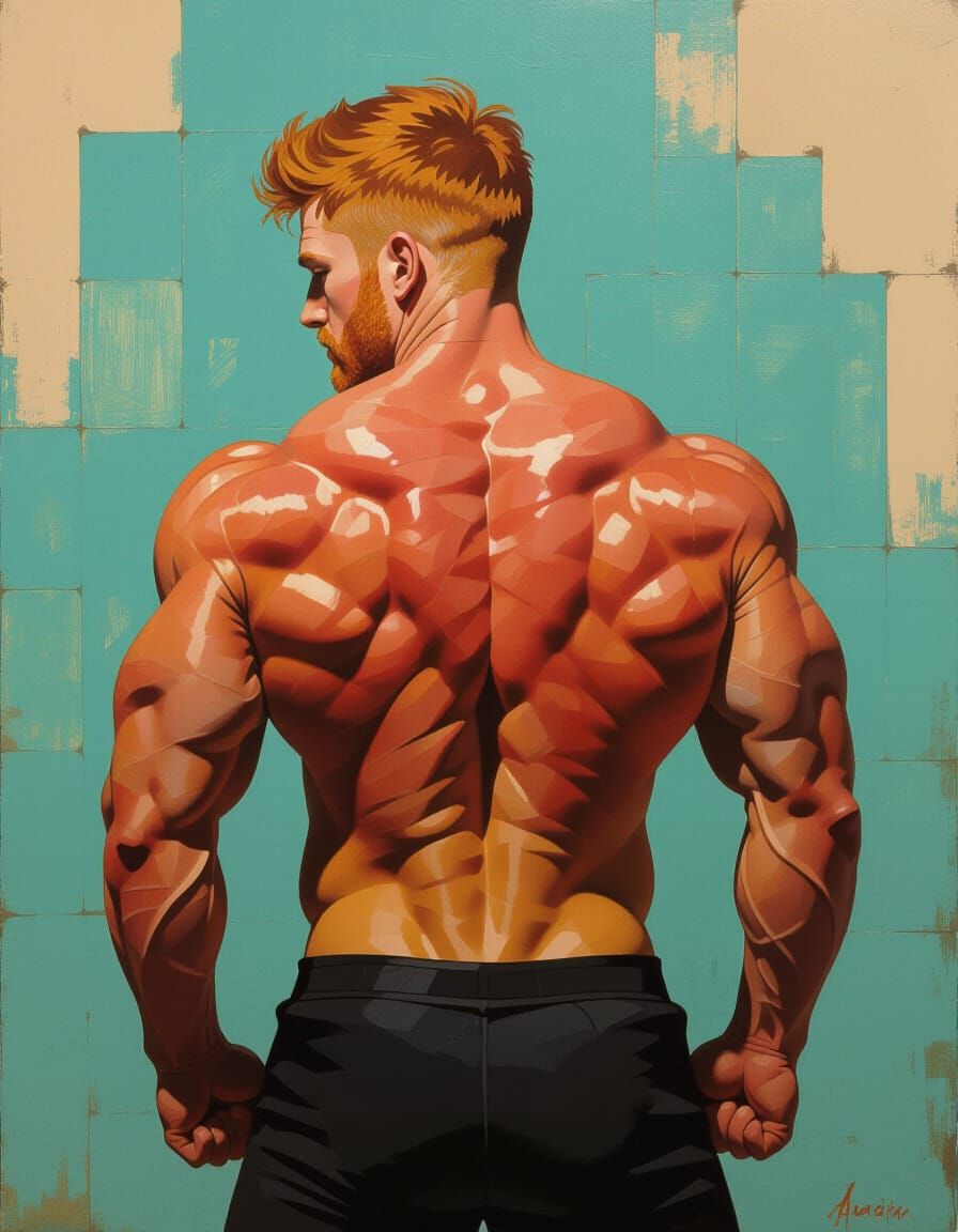 Ginger Bodybuilder Posing in Impasto Style