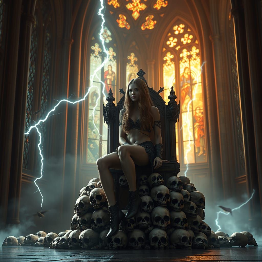 Warrior on Skull Throne in Gothic Cathedral