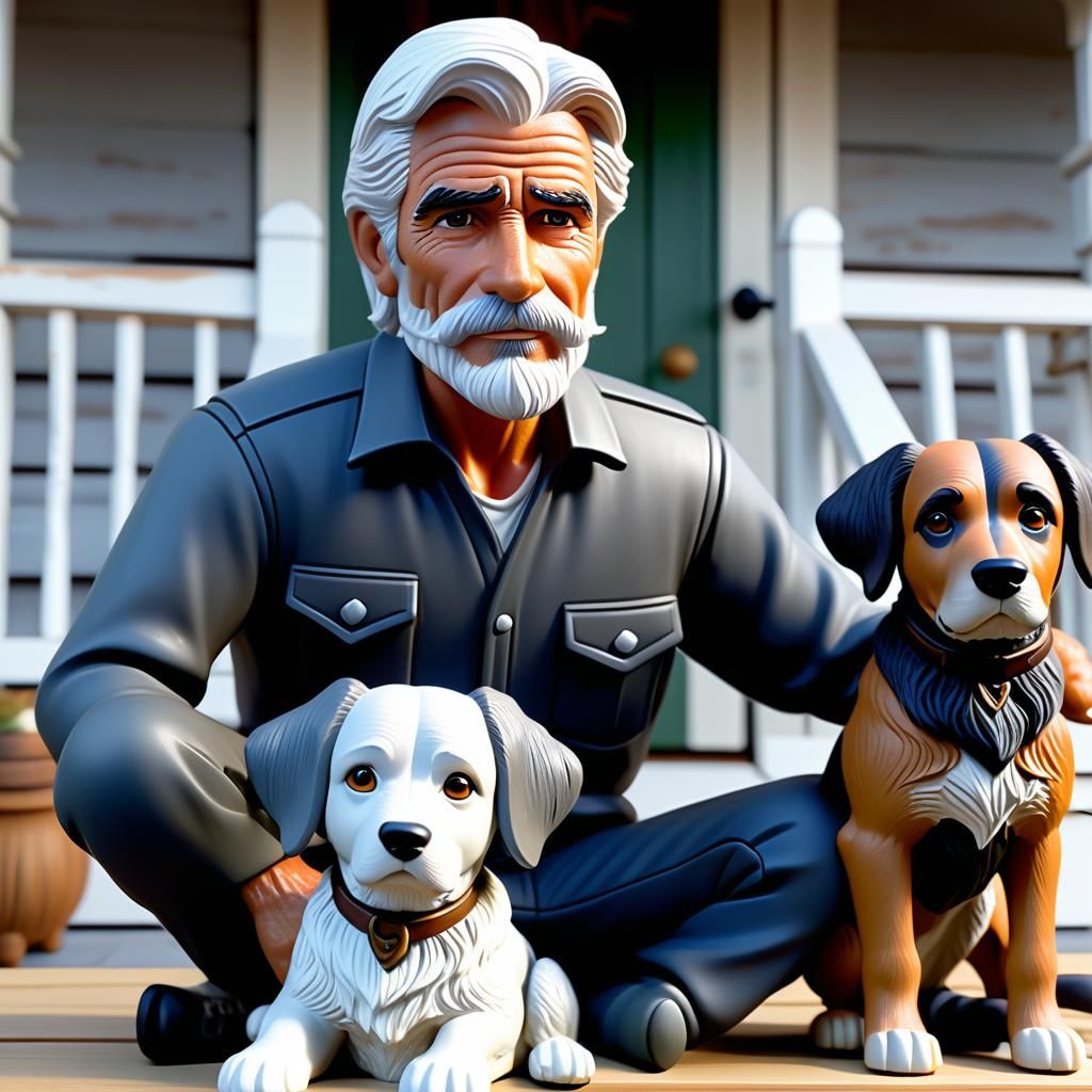 Hyperrealistic 3D Diorama: Sam Elliot with Hunting Dogs