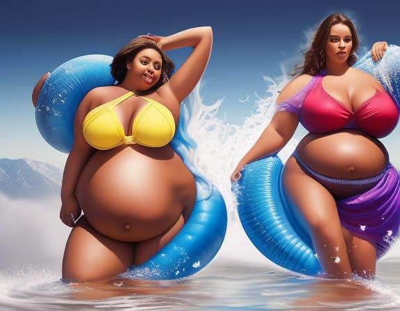 Fantasy Belly Inflation with Air-Pumps: Detailed Matte Paint...