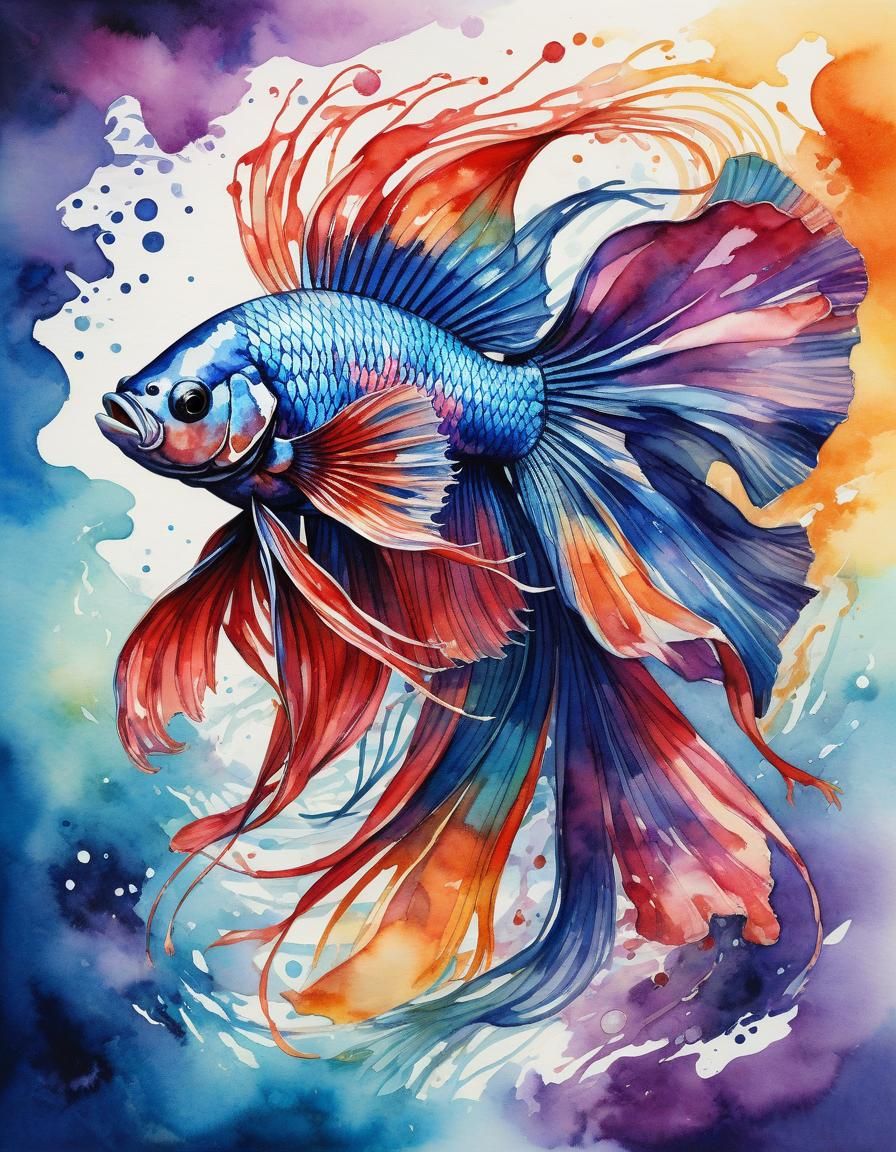 Watercolor Siamese Fighting Fish Conceptual Illustration