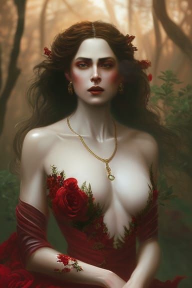 Woman in Red Gown: A Fantasy Art Masterpiece