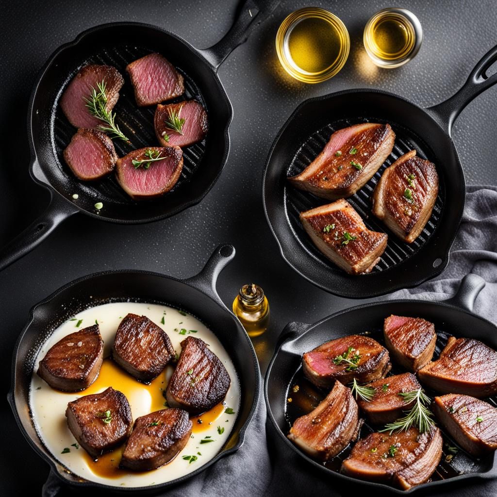 Elk Steaks Sizzling in a Pan