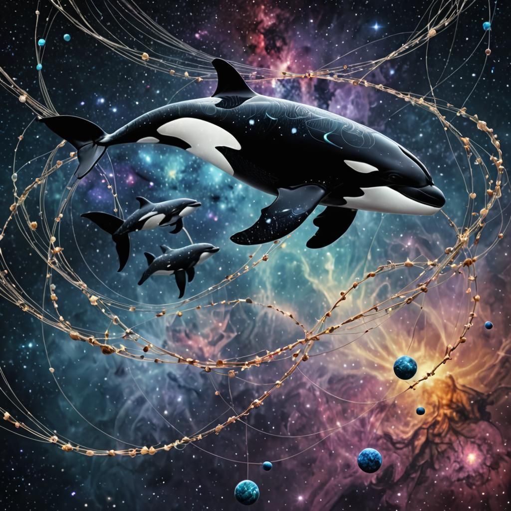 Fractal String Art: Translucent Whale in Space