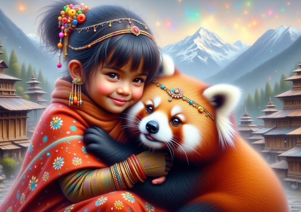 <lora:fiosfantasyglow:1.0> Red Panda and Nepali girl (2)